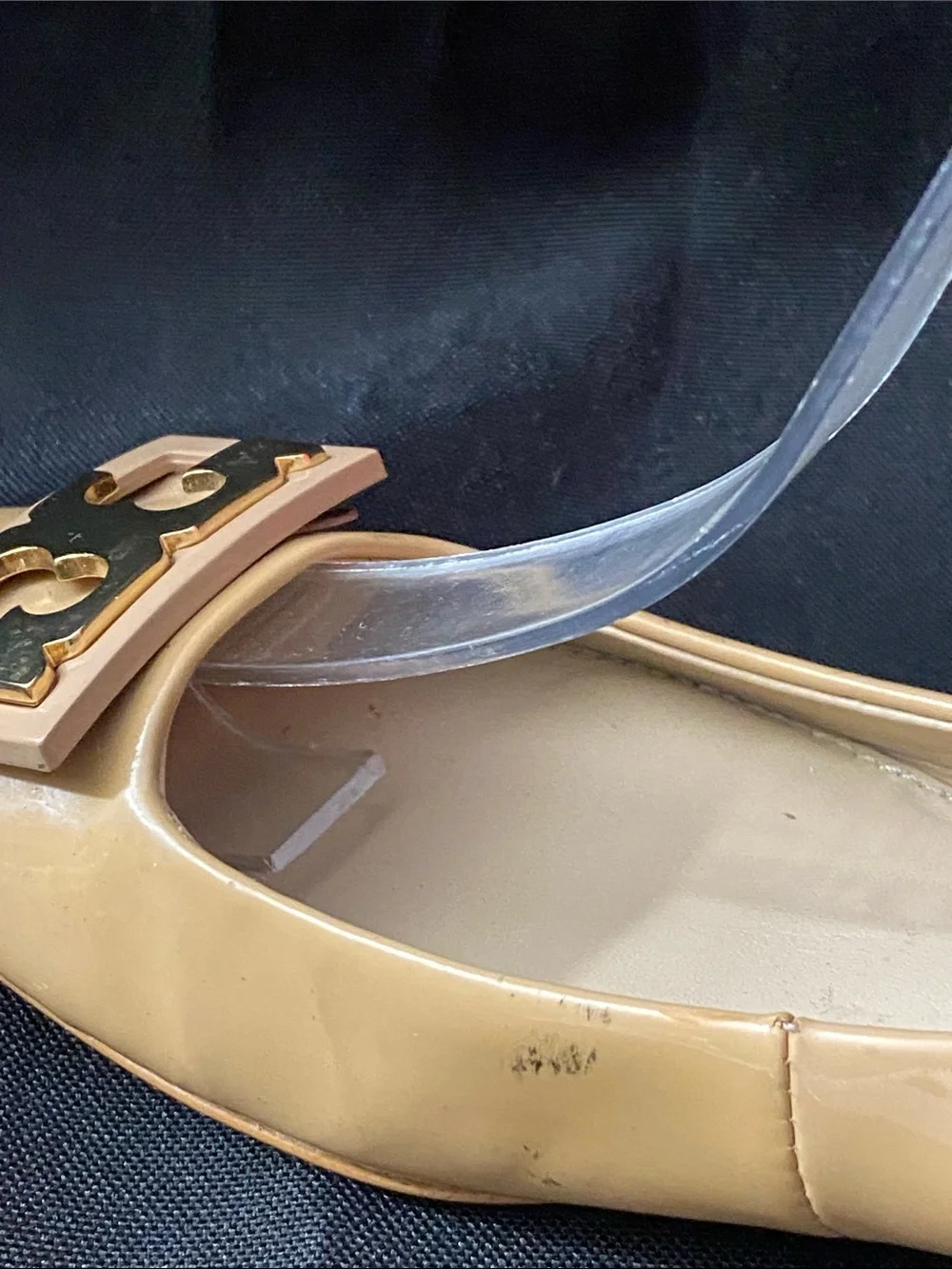 Tory Burch Tan Patent Leather Flats with Gold Logo